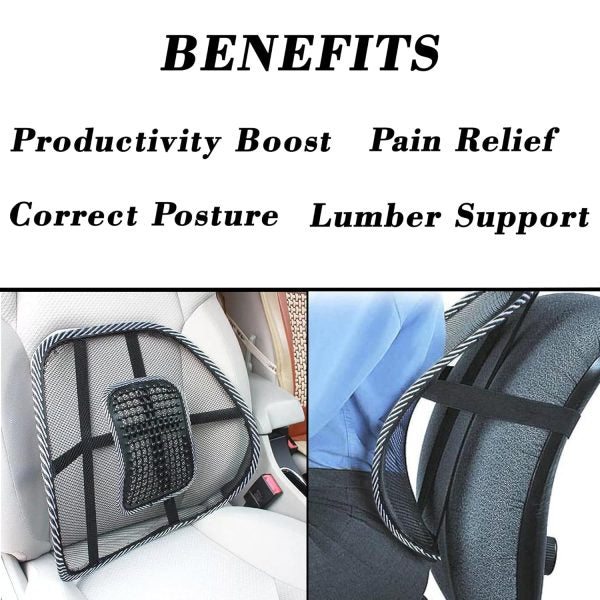 1 Piece Lumbar Back Support, Mesh Cushion Backrest For Office Home Car Seat Portable Breathable Work Chair Rest Massage Beads For Lower Body Pain Relief