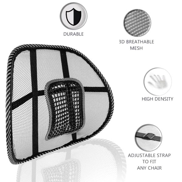 1 Piece Lumbar Back Support, Mesh Cushion Backrest For Office Home Car Seat Portable Breathable Work Chair Rest Massage Beads For Lower Body Pain Relief